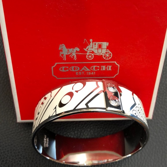 Coach stainless and white enamel bangle bracelet - Picture 2 of 6